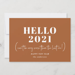 Funny modern typography hello new year holiday card
