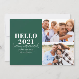 Funny modern typography hello new year photo holiday card