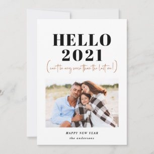 Funny modern typography hello new year photo holiday card