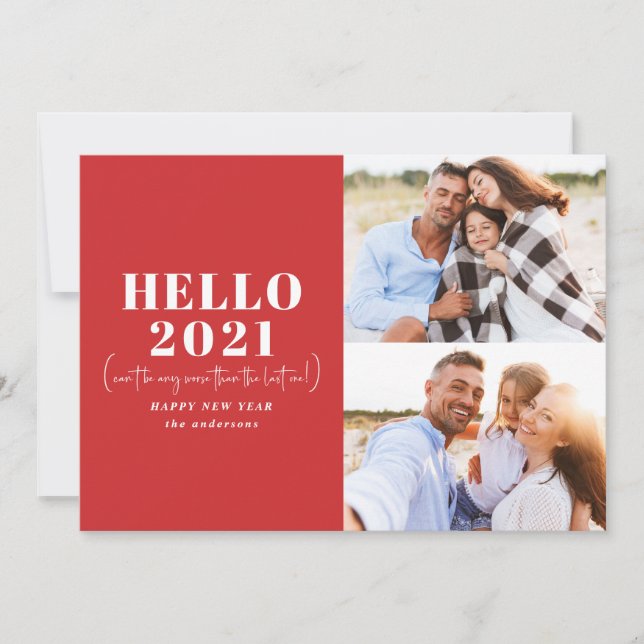 Funny modern typography hello new year photo holiday card (Front)