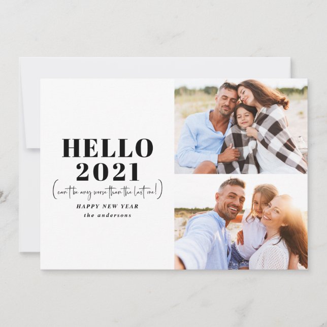 Funny modern typography hello new year photo holiday card (Front)