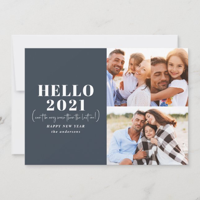 Funny modern typography hello new year photo holiday card (Front)