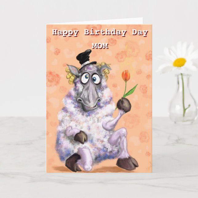 Funny Mom Birthday Card Ram with Flower (Small Plant)