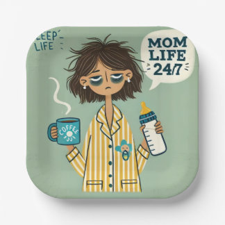 Funny Mom Paper Plates - "Mom Life 24/7"