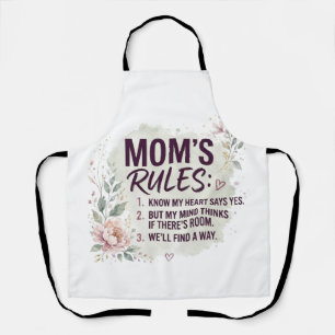 Funny Mom Rules Floral Watercolor Family Quote Apron