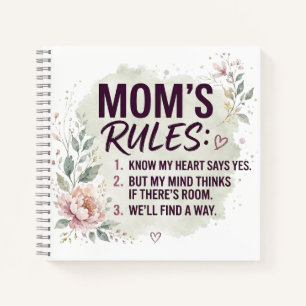 Funny Mom Rules Floral Watercolor Family Quote Notebook