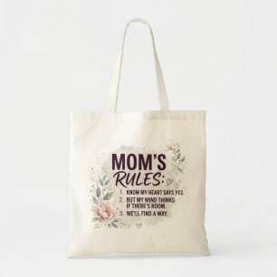 Funny Mom Rules Floral Watercolor Family Quote Tote Bag