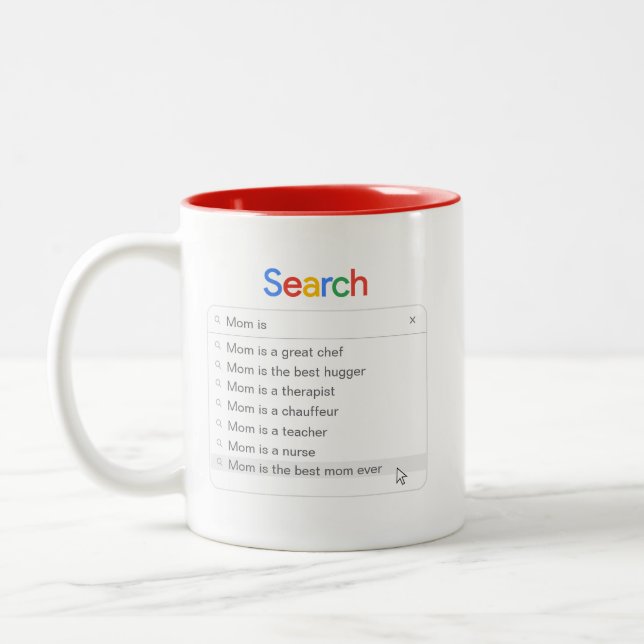 Funny Mom Search Custom Autocomplete Phrases Two-Tone Coffee Mug (Left)