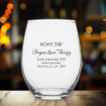 Funny Mom's Trip Cheaper Than Therapy Personalized Stemless Wine Glass<br><div class="desc">A super fun trip favour for your next Mom's trip. Easily personalize these beautiful stemless wine glasses with your custom text. Add names, location, funny saying, etc. Current text reads - Mom's Trip - cheaper than therapy - names, date, location. Easily change to any text of your choice. Makes a...</div>