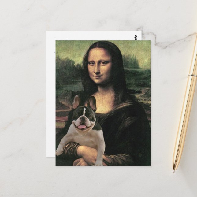 Funny Mona Lisa holding a dog Postcard (Front/Back In Situ)