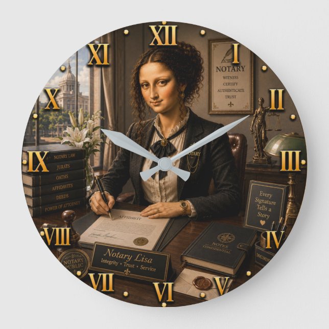 Funny Mona Lisa Notary Office Decor Large Clock (Front)