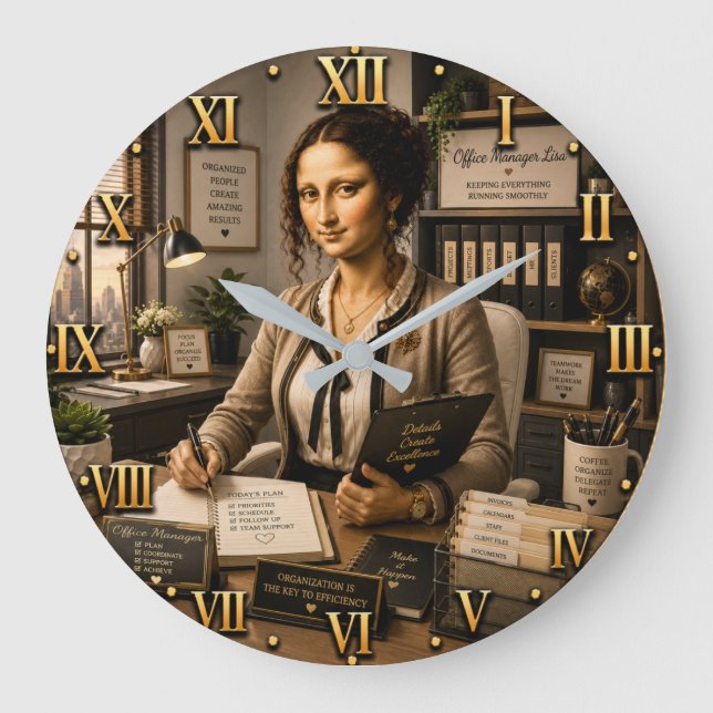 Funny Mona Lisa Office Manager Office Organization Large Clock (Front)
