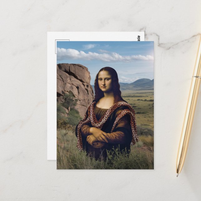 Funny Mona Lisa On Safari Postcard (Front/Back In Situ)