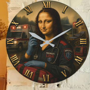 Funny Mona Lisa Paramedic EMS & First Responder  Large Clock