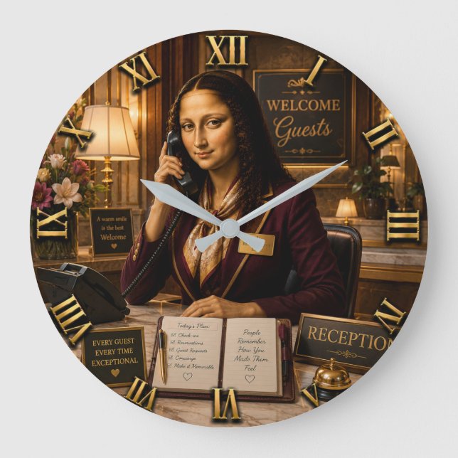 Funny Mona Lisa Receptionist Desk Office Decor Large Clock (Front)