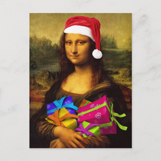 Funny Mona Lisa Santa Claus Holiday Postcard (Front)