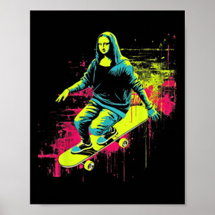 Funny Mona Lisa Skateboarding Cool Retro Y2k Edm # Poster