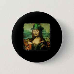 Funny Mona Lisa St. Patricks Day Shamrock Hat Lepr 2 Inch Round Button