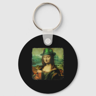 Funny Mona Lisa St. Patricks Day Shamrock Hat Lepr Keychain