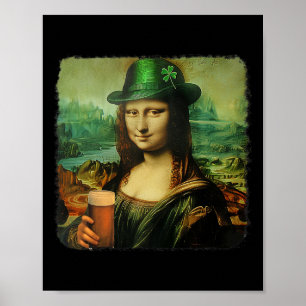 Funny Mona Lisa St. Patricks Day Shamrock Hat Lepr Poster