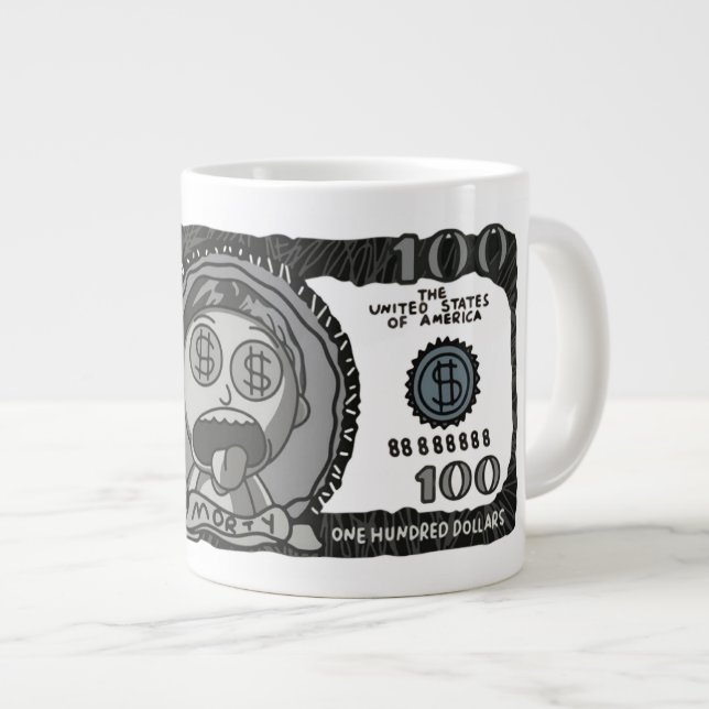 Funny "Money Morty" 100 Dollar Bill Specialty Coff Large Coffee Mug (Front Right)