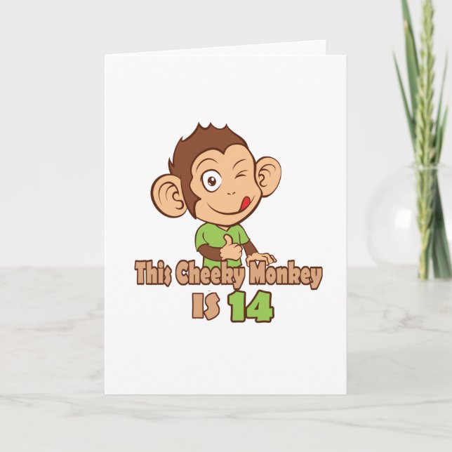 Funny Monkey 14 year old birthday Card (Front)