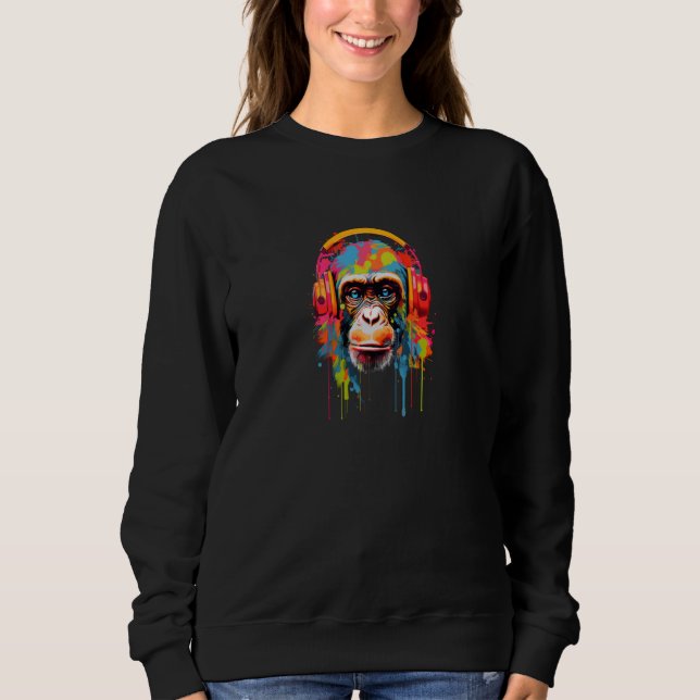 Funny Monkey 60s 70s Groovy Gorilla, Hippie Ape, C Sweatshirt (Front)