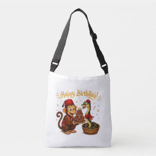 Funny Monkey and Snake Birthday Celebration Crossbody Bag