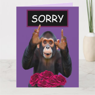 Funny Monkey Apology Card with Roses