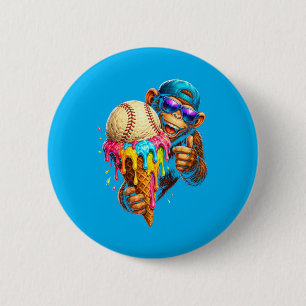 Funny Monkey Baseball Ice Cream Drip Sports Fan 2 Inch Round Button
