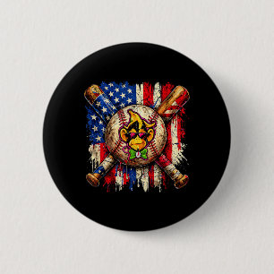 Funny Monkey Baseball Mascot with American Flag 2 Inch Round Button