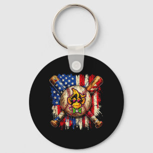 Funny Monkey Baseball Mascot with American Flag Keychain