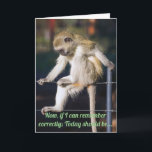 Funny Monkey birthday Card<br><div class="desc">Happy Birthday from a funny monkey thinking about the relevance of the specific day while sitting on a fence.</div>