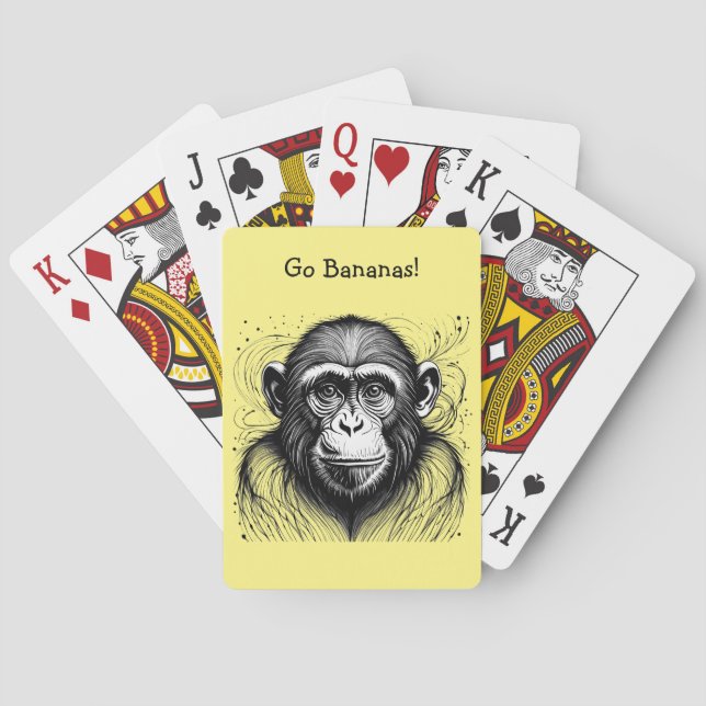 Funny Monkey Black White Ink Customized Playing Cards (Back)
