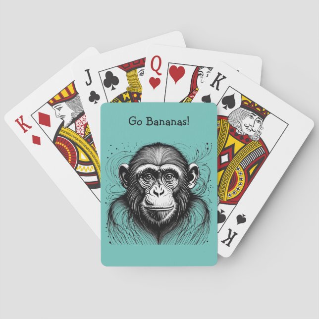 Funny Monkey Black White Ink Customized Playing Cards (Back)