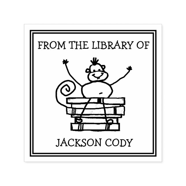 Funny Monkey Book Pile From The Library Of Child Self-inking Stamp (Design)