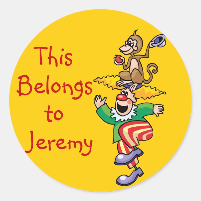 Funny Monkey & Clown Name Tag Stickers (Front)