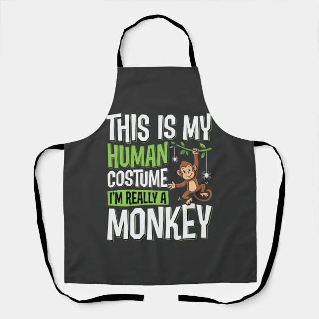 Funny Monkey Costume Halloween Vector Apron (Front)