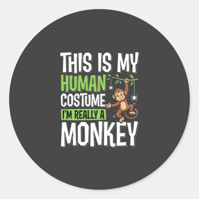 Funny Monkey Costume Halloween Vector Classic Round Sticker (Front)