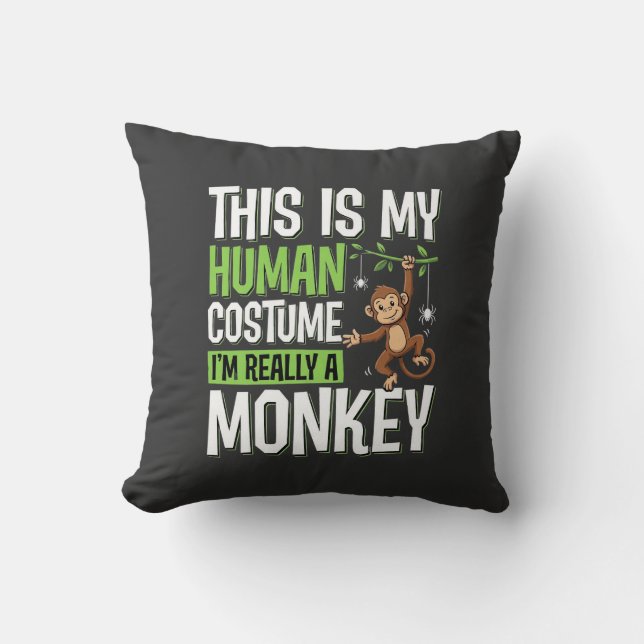 Funny Monkey Costume Halloween Vector Throw Pillow (Front)