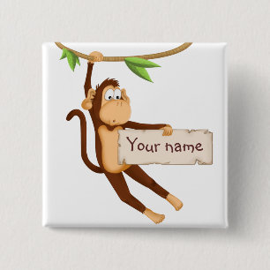 Funny monkey holding Your Text 2 Inch Square Button