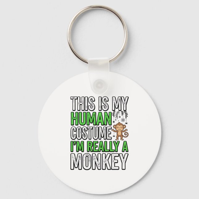 Funny Monkey Human Costume Halloween Shirt Design_ Keychain (Front)