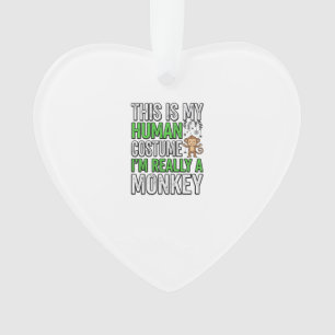 Funny Monkey Human Costume Halloween Shirt Design_ Ornament