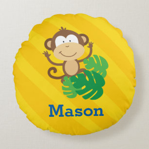 Funny Monkey in the Jungle Round Pillow