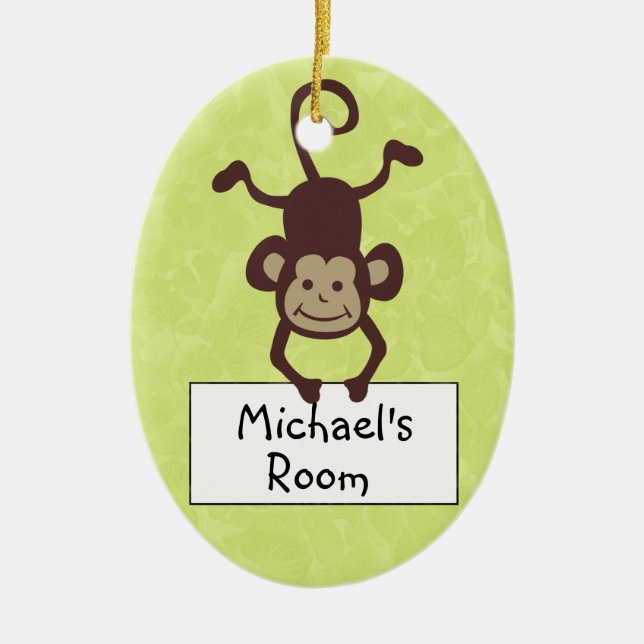 Funny Monkey Personalized Door Hanger Ceramic Ornament (Front)