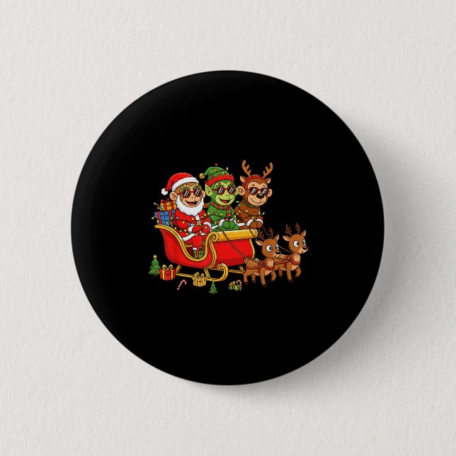 Funny Monkey Santa Reindeer Elf Christmas Womens M 2 Inch Round Button (Front)