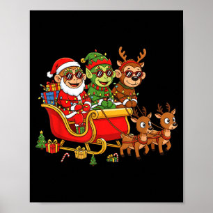 Funny Monkey Santa Reindeer Elf Christmas Womens M Poster