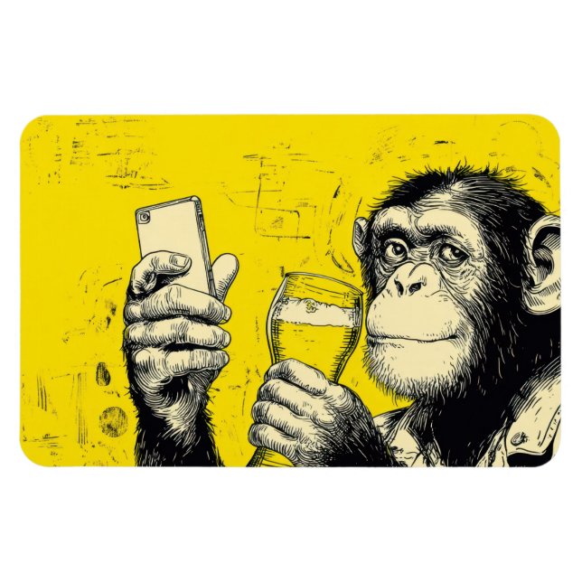 Funny Monkey Selfie Illustration – Cool Chimpanzee Magnet (Horizontal)