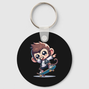 Funny Monkey Skateboarding Keychain