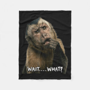 Funny monkey slang quote wait what meme cute fleece blanket